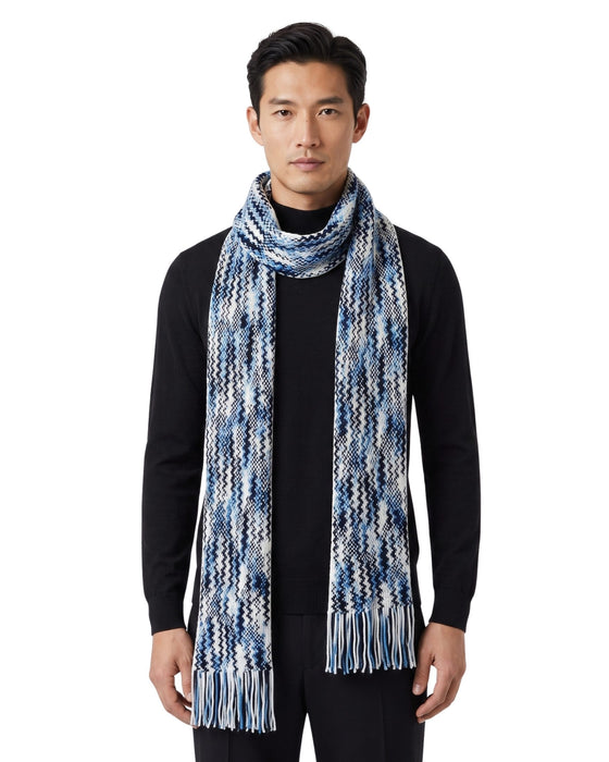 Missoni White Black Zigzag Chunky Knit Cotton  Scarf