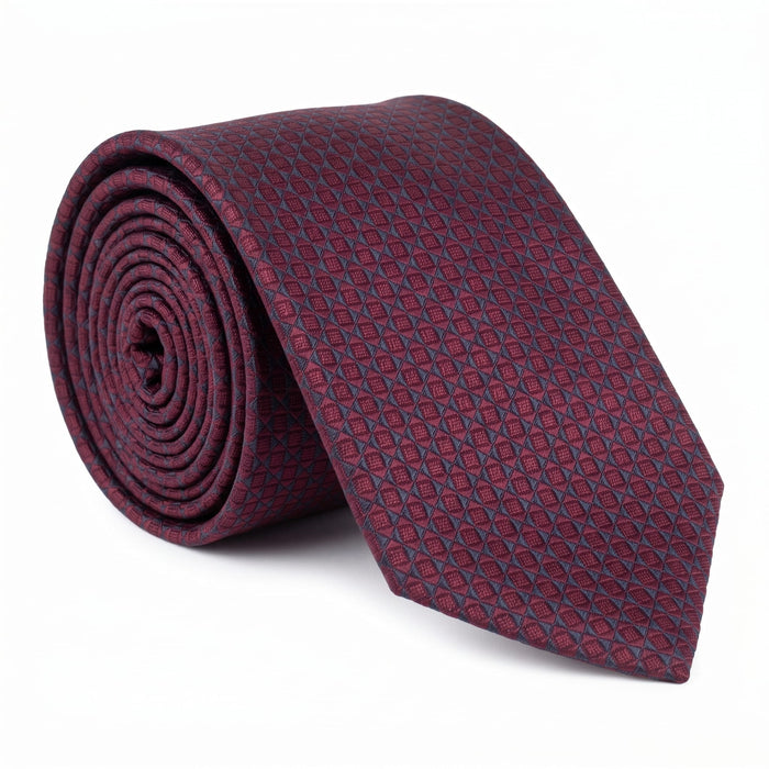 Emporio Armani Silk Burgundy Geometric Pattern Tie - Made in Italy