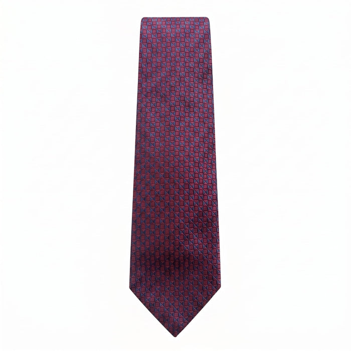 Emporio Armani Silk Burgundy Geometric Pattern Tie - Made in Italy