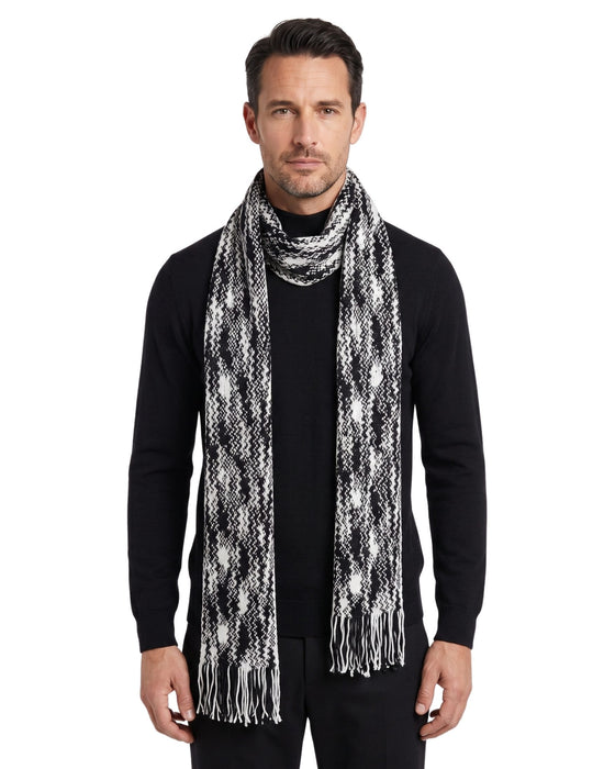 Missoni White Black Zigzag Chunky Knit Cotton  Scarf