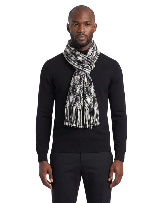Missoni White Black Zigzag Chunky Knit Cotton  Scarf