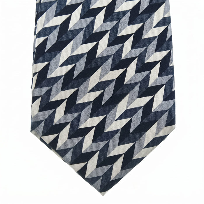 Emporio Armani Silk Navy Geometric Pattern Tie - Made in Italy