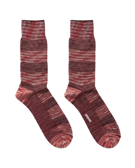 Missoni Burgundy  Mens Textured Melange Knit Crew Socks-