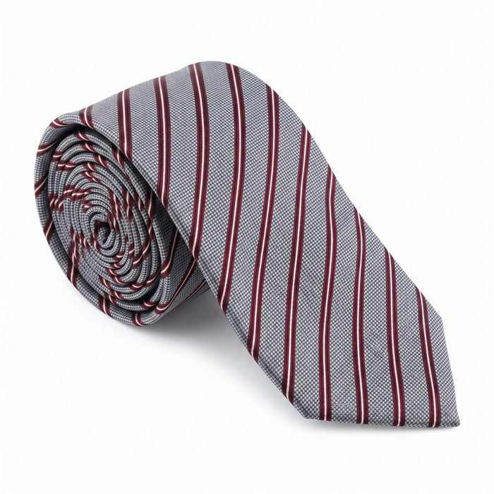Emporio Armani Silk Gray Burgundy Diagonal Stripe Tie - Made in Italy