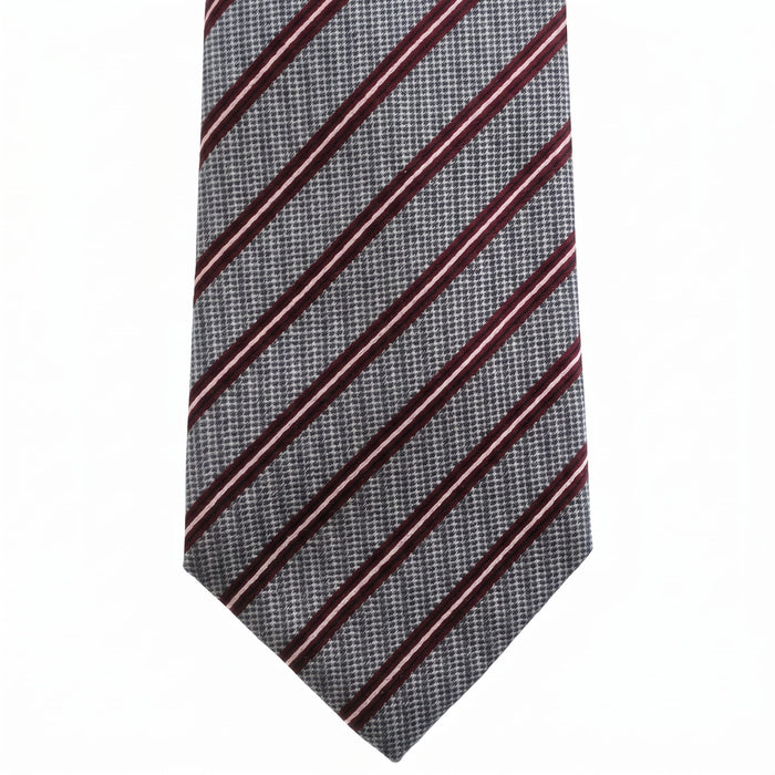 Emporio Armani Silk Gray Burgundy Diagonal Stripe Tie - Made in Italy