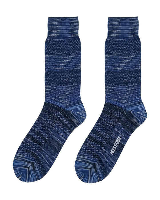 Missoni Midnight Blue Mens Textured Melange Knit Crew Socks-
