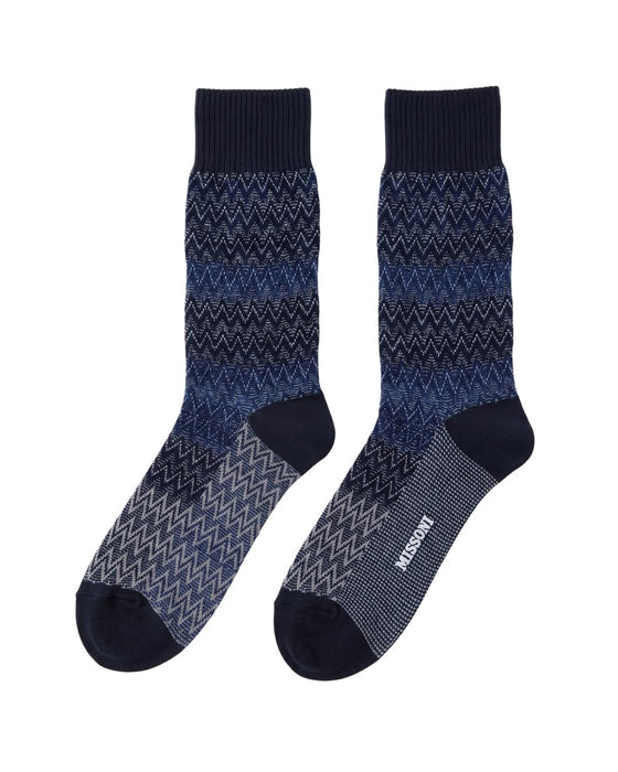 Missoni Navy Blue Mens Chevron Melange Crew Socks-