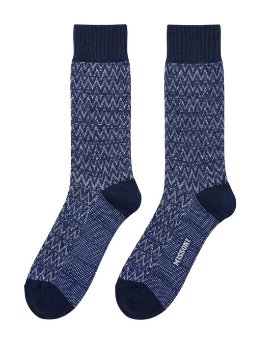 Missoni Navy Purple Mens Stripe Crew Socks-