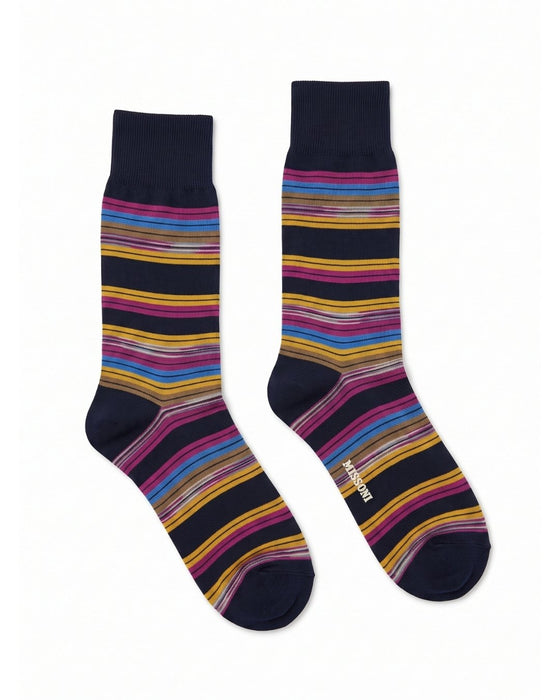 Missoni Navy Magenta  Mens Stripe Crew Socks-