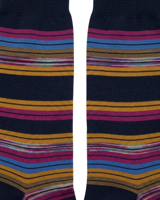 Missoni Navy Magenta  Mens Stripe Crew Socks-