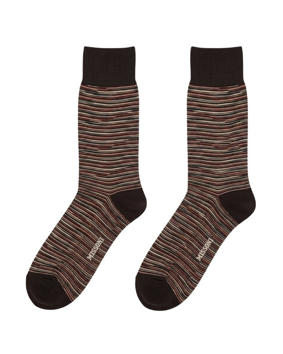 Missoni Chocolate Mens Melange Stripe Crew Socks-