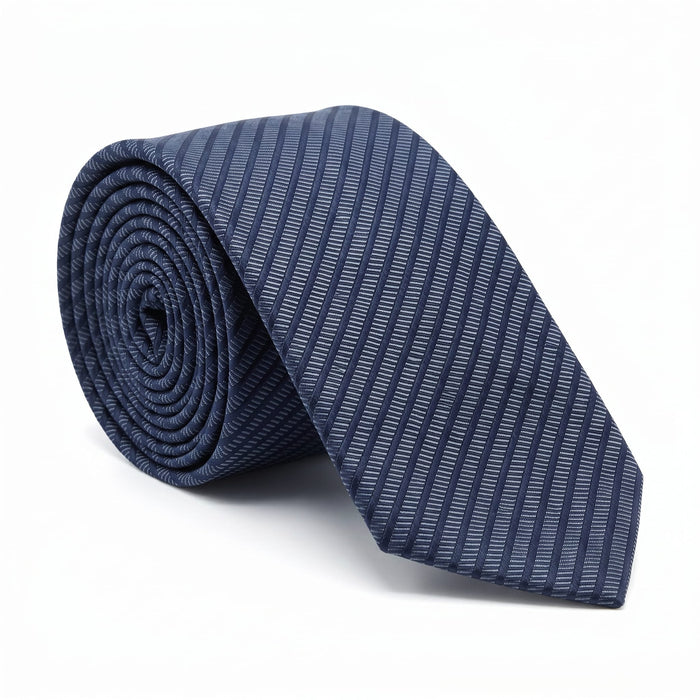 Emporio Armani 100% Silk Navy Blue Striped Tie - Made in Italy