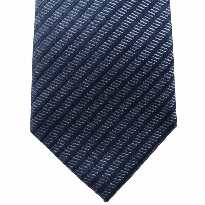 Emporio Armani 100% Silk Navy Blue Striped Tie - Made in Italy