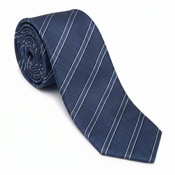 Emporio Armani 100% Silk Navy Blue Striped Tie - Made in Italy