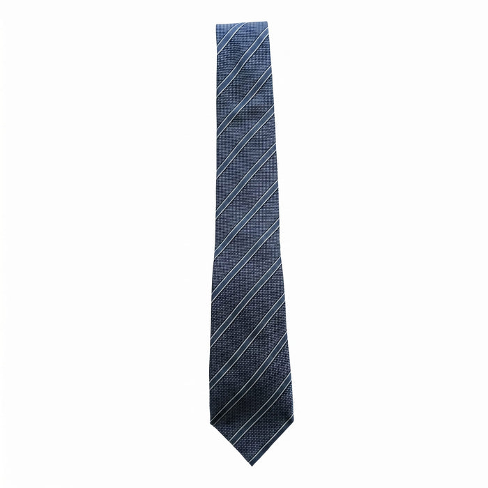 Emporio Armani 100% Silk Navy Blue Striped Tie - Made in Italy