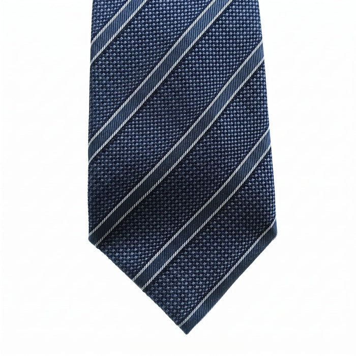 Emporio Armani 100% Silk Navy Blue Striped Tie - Made in Italy