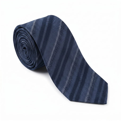 Emporio Armani 100% Silk Navy Blue Striped Tie - Made in Italy