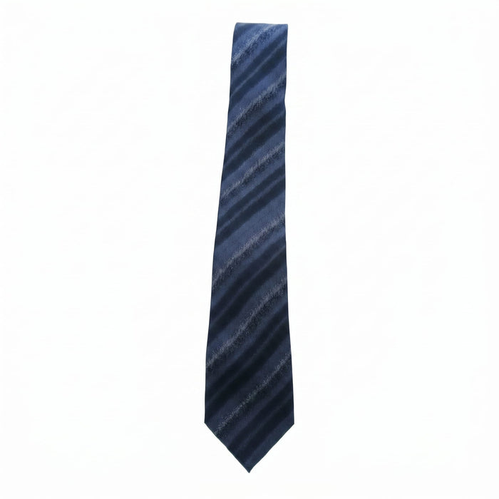 Emporio Armani 100% Silk Navy Blue Striped Tie - Made in Italy