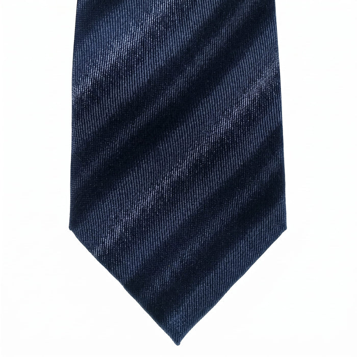 Emporio Armani 100% Silk Navy Blue Striped Tie - Made in Italy