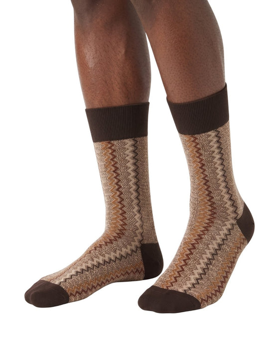Missoni Beige Multicolor Mens Melange Zigzag Crew Socks-L