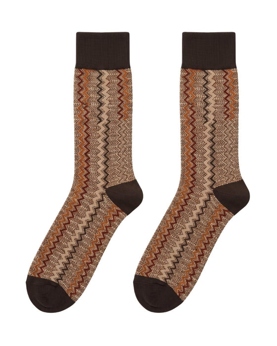 Missoni Beige Multicolor Mens Melange Zigzag Crew Socks-