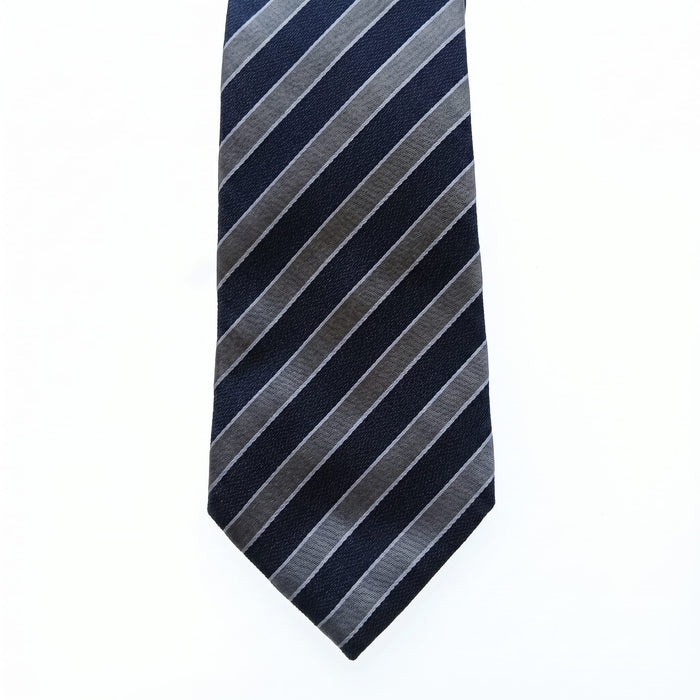 Emporio Armani Silk Blend Navy Blue Striped Tie - Made in Italy