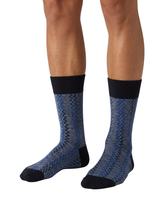 Missoni Blue Mens Melange Zigzag Crew Socks-L