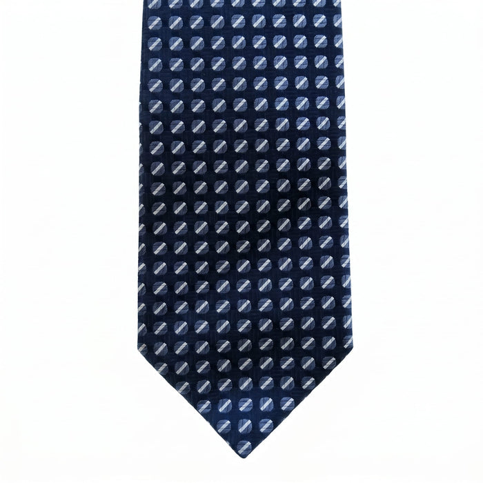 Emporio Armani 100% Silk Navy Blue Geometric Tie - Made in Italy