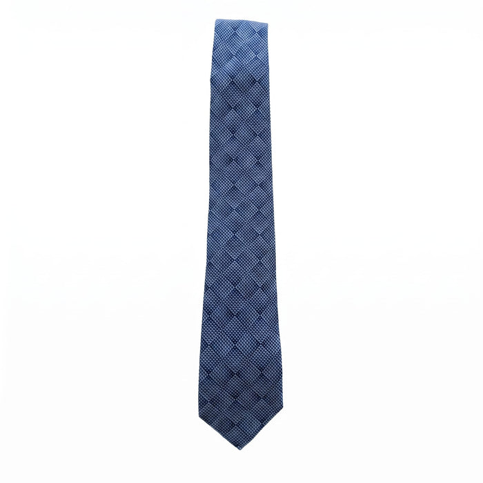 Emporio Armani 100% Silk Navy Blue Check Tie - Made in Italy