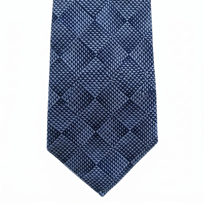 Emporio Armani 100% Silk Navy Blue Check Tie - Made in Italy