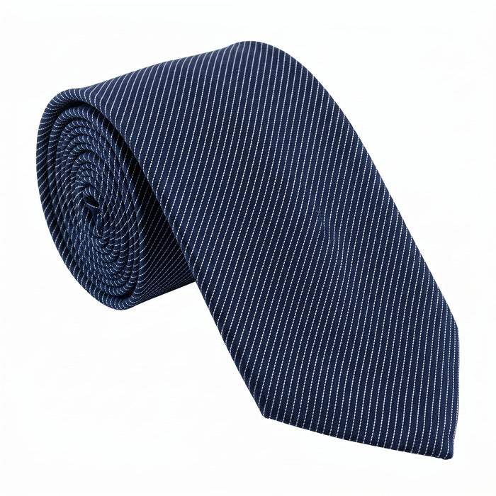 Emporio Armani 100% Silk Navy Blue Striped Tie - Made in Italy