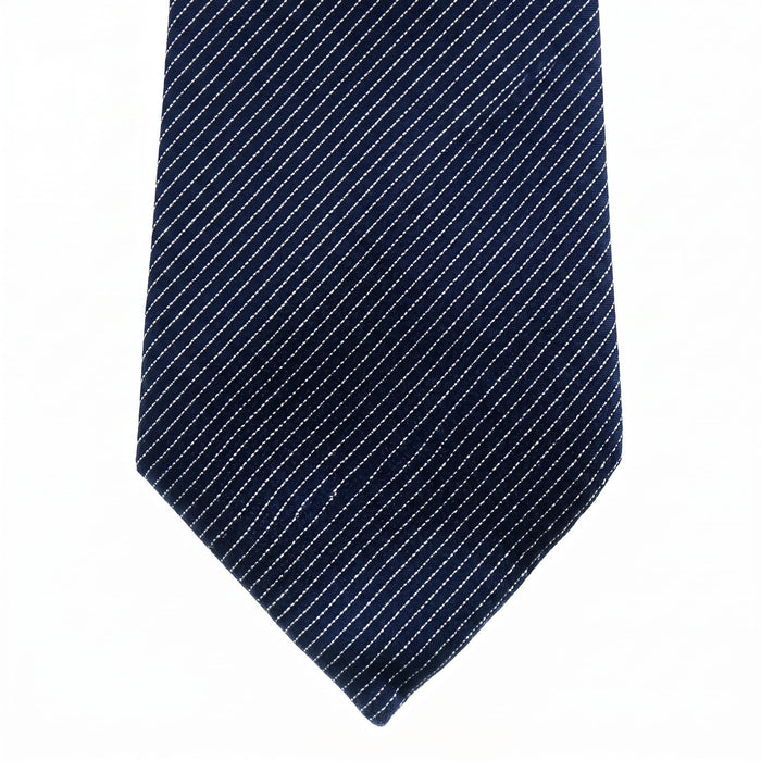 Emporio Armani 100% Silk Navy Blue Striped Tie - Made in Italy