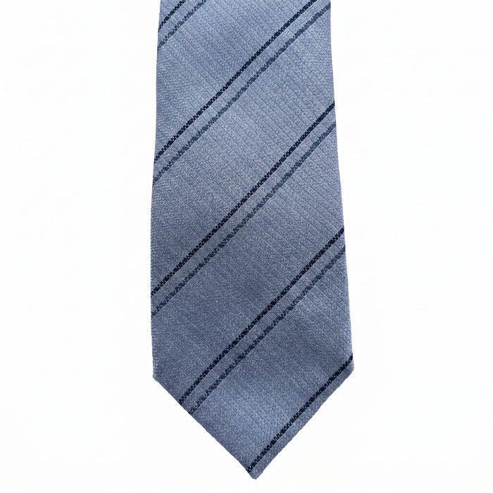 Emporio Armani 100% Silk Light Blue Striped Tie - Made in Italy