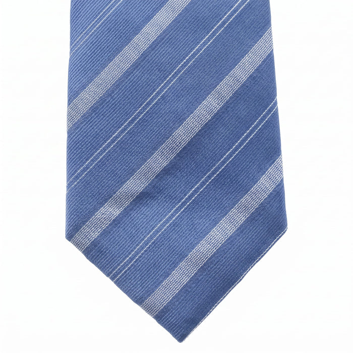 Emporio Armani 100% Silk Blue Diagonal Stripe Tie - Made in Italy