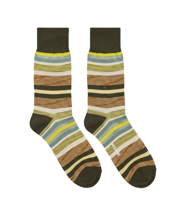 Missoni Olive Green Mens Classic Stripe Crew Socks-