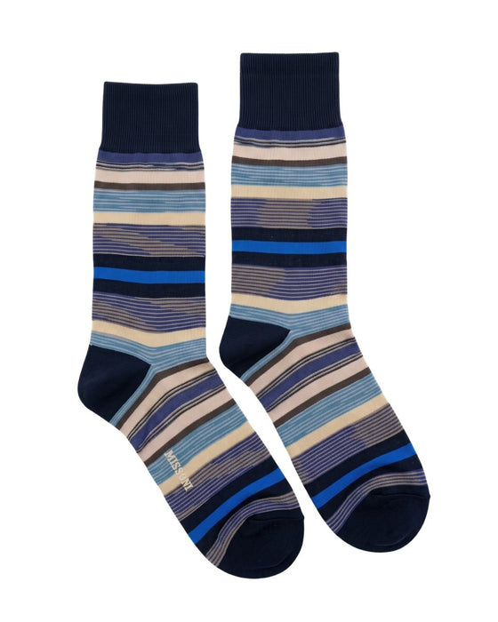Missoni Blue Navy Mens Classic Stripe Crew Socks-