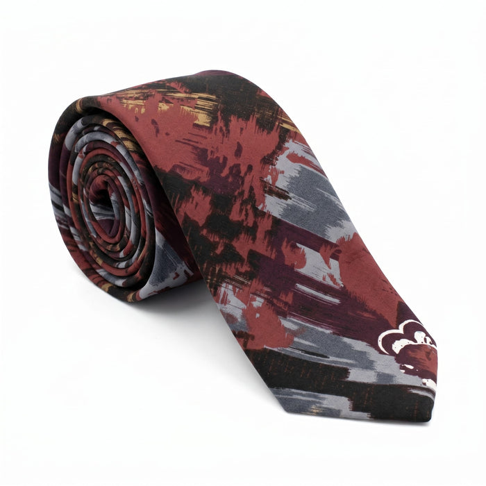 Emporio Armani 100% Silk Burgundy Abstract Tie - Made in Italy