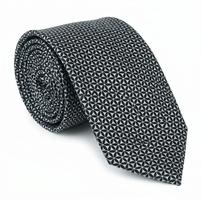 Emporio Armani Silk Blend Black Geometric Tie - Made in Italy