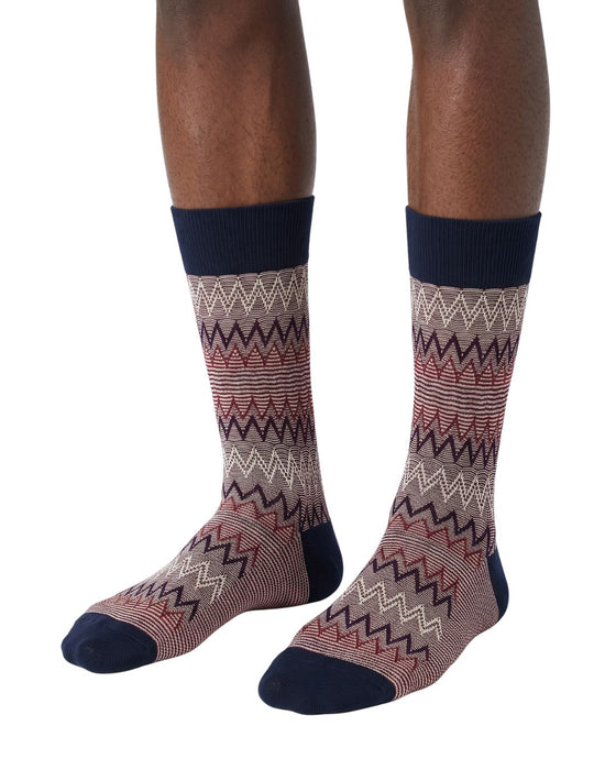 Missoni Navy Red Mens Melange Chevron Crew Socks-M