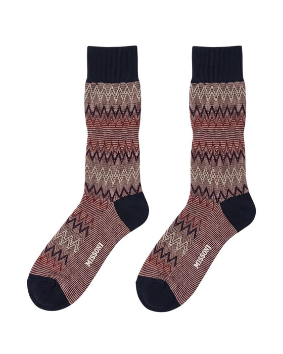Missoni Navy Red Mens Melange Chevron Crew Socks-M