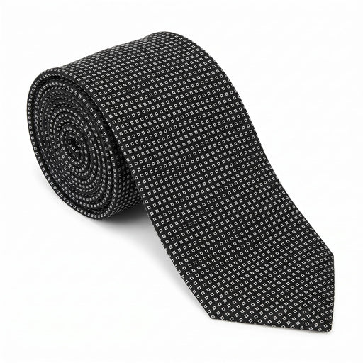 Emporio Armani 100% Silk Black Square Pattern Tie - Made in Italy
