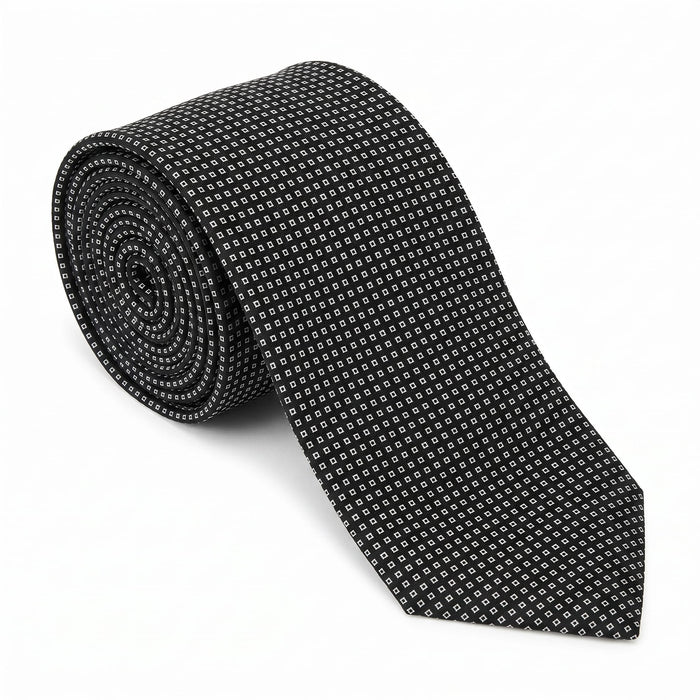 Emporio Armani 100% Silk Black Square Pattern Tie - Made in Italy