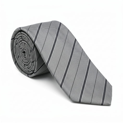 Emporio Armani 100% Silk Gray Diagonal Stripe Tie - Made in Italy