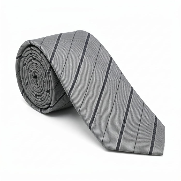 Emporio Armani 100% Silk Gray Diagonal Stripe Tie - Made in Italy