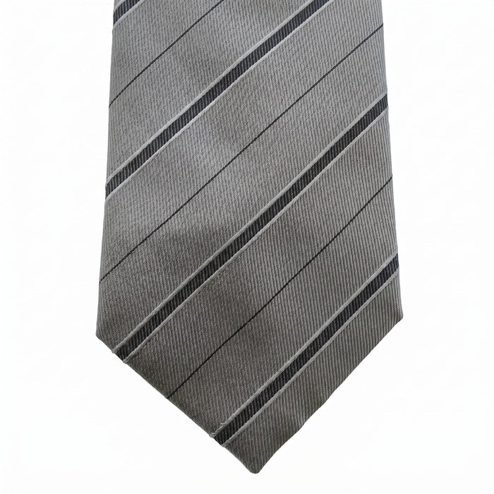 Emporio Armani 100% Silk Gray Diagonal Stripe Tie - Made in Italy