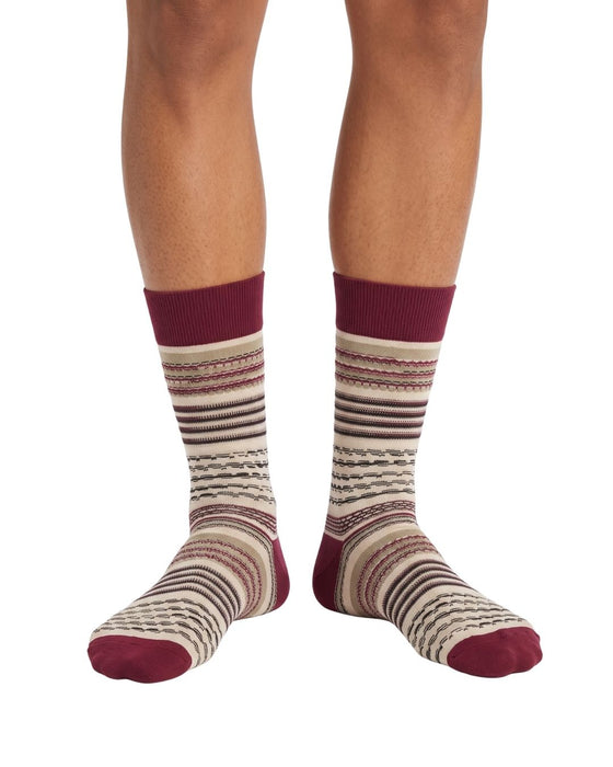 Missoni Beige Magenta Mens Textured Stripe Crew Socks-M