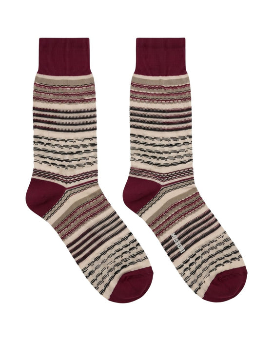 Missoni Beige Magenta Mens Textured Stripe Crew Socks-M