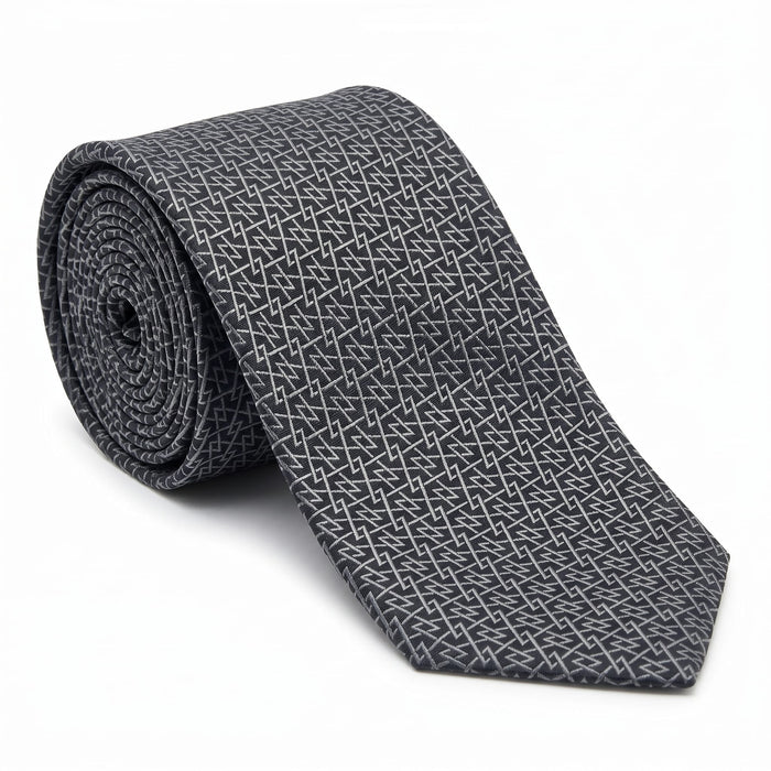 Emporio Armani 100% Silk Black Triangle Pattern Tie - Made in Italy