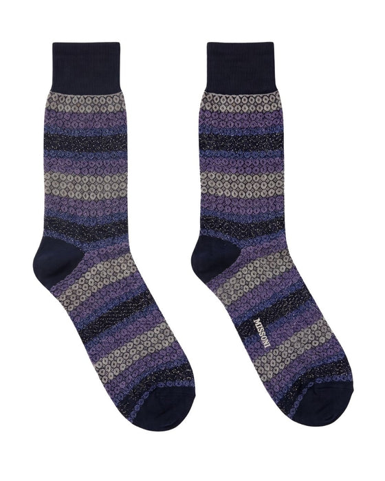 Missoni Lilac Navy Mens Pattern Crew Socks-M
