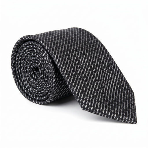 Emporio Armani 100% Silk Black Diagonal Pattern Tie - Made in Italy
